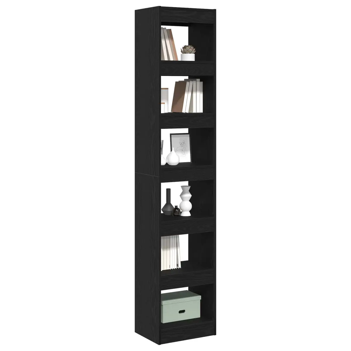 Freestanding Shelving Unit Engineered Wood Black Oak Lounge Storage 198cm with Six Open Cube Shelves