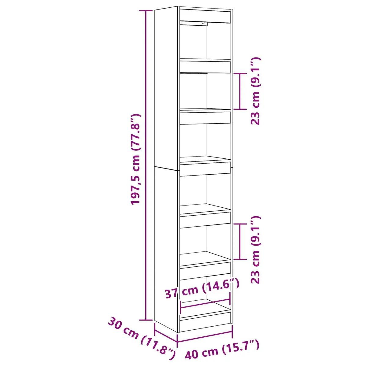 Freestanding Shelving Unit Engineered Wood Black Oak Lounge Storage 198cm with Six Open Cube Shelves