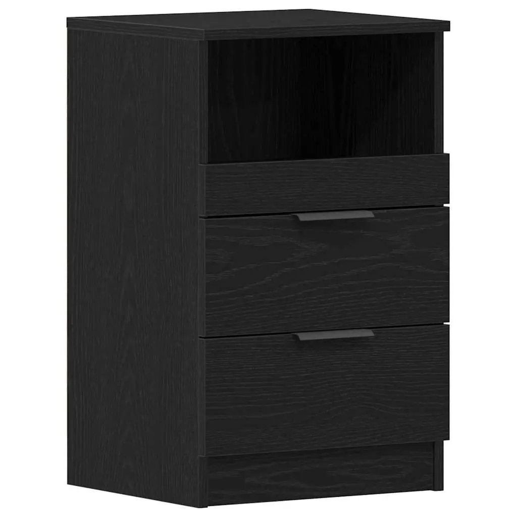 Black Oak Bedside Cabinet Engineered Wood Nightstand 40x35x65cm Storage Drawer
