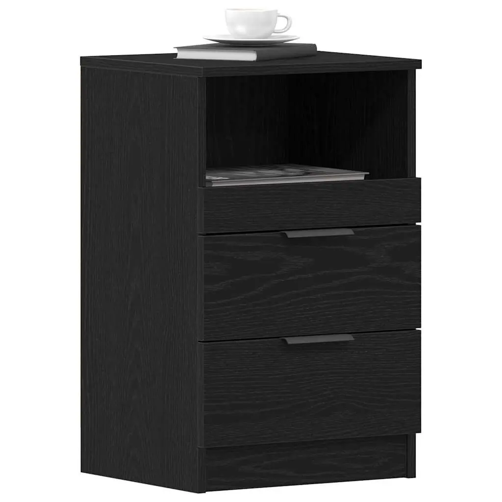 Black Oak Bedside Cabinet Engineered Wood Nightstand 40x35x65cm Storage Drawer