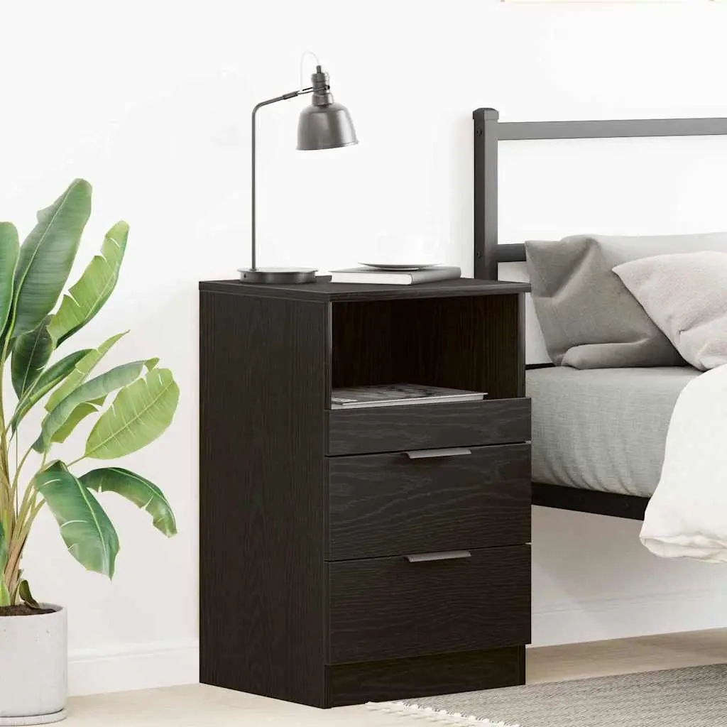 Black Oak Bedside Cabinet Engineered Wood Nightstand 40x35x65cm Storage Drawer
