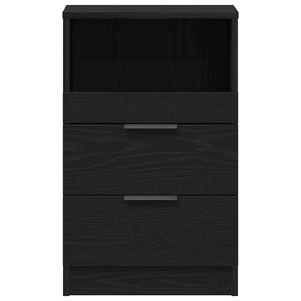 Black Oak Bedside Cabinet Engineered Wood Nightstand 40x35x65cm Storage Drawer