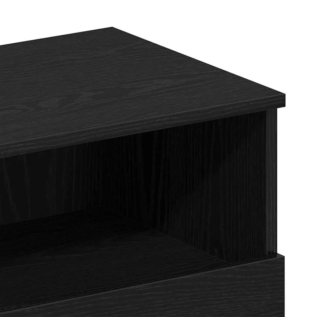 Black Oak Bedside Cabinet Engineered Wood Nightstand 40x35x65cm Storage Drawer