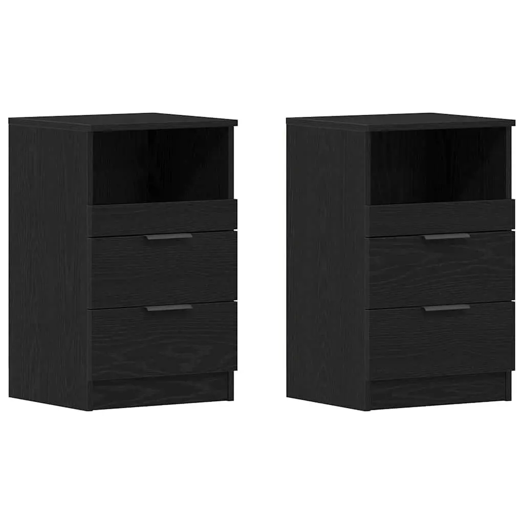 Bedside Cabinet Engineered Wood 40 x 35 x 65 cm Black 2 Piece Nightstand Bedroom Storage