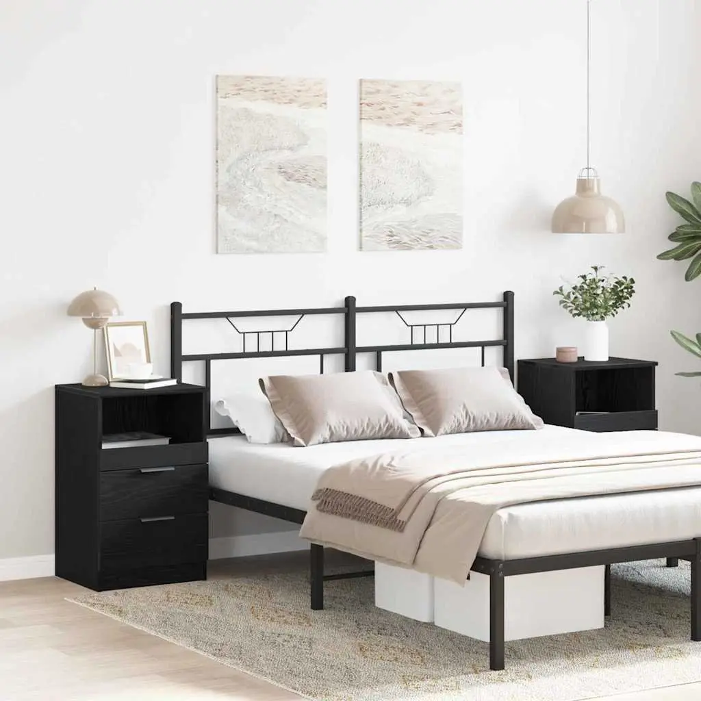 Bedside Cabinet Engineered Wood 40 x 35 x 65 cm Black 2 Piece Nightstand Bedroom Storage