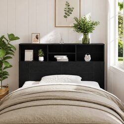 Practical Wall-Mounted Black Oak Headboard for Storage