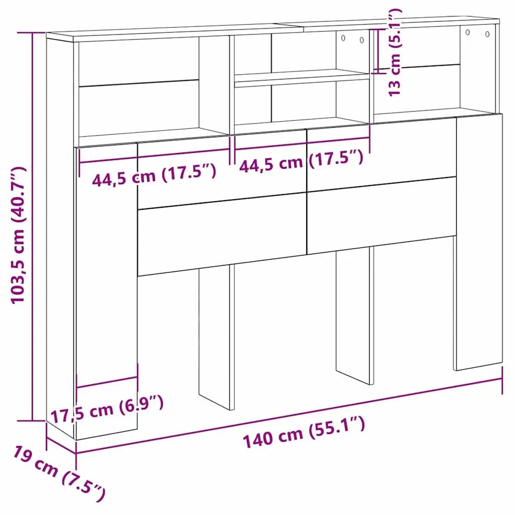 Headboard Cabinet Wall-Mounted Engineered Wood 140 x 19 x 103.5 cm Black Oak Modern Bedroom Storage Shelving Unit
