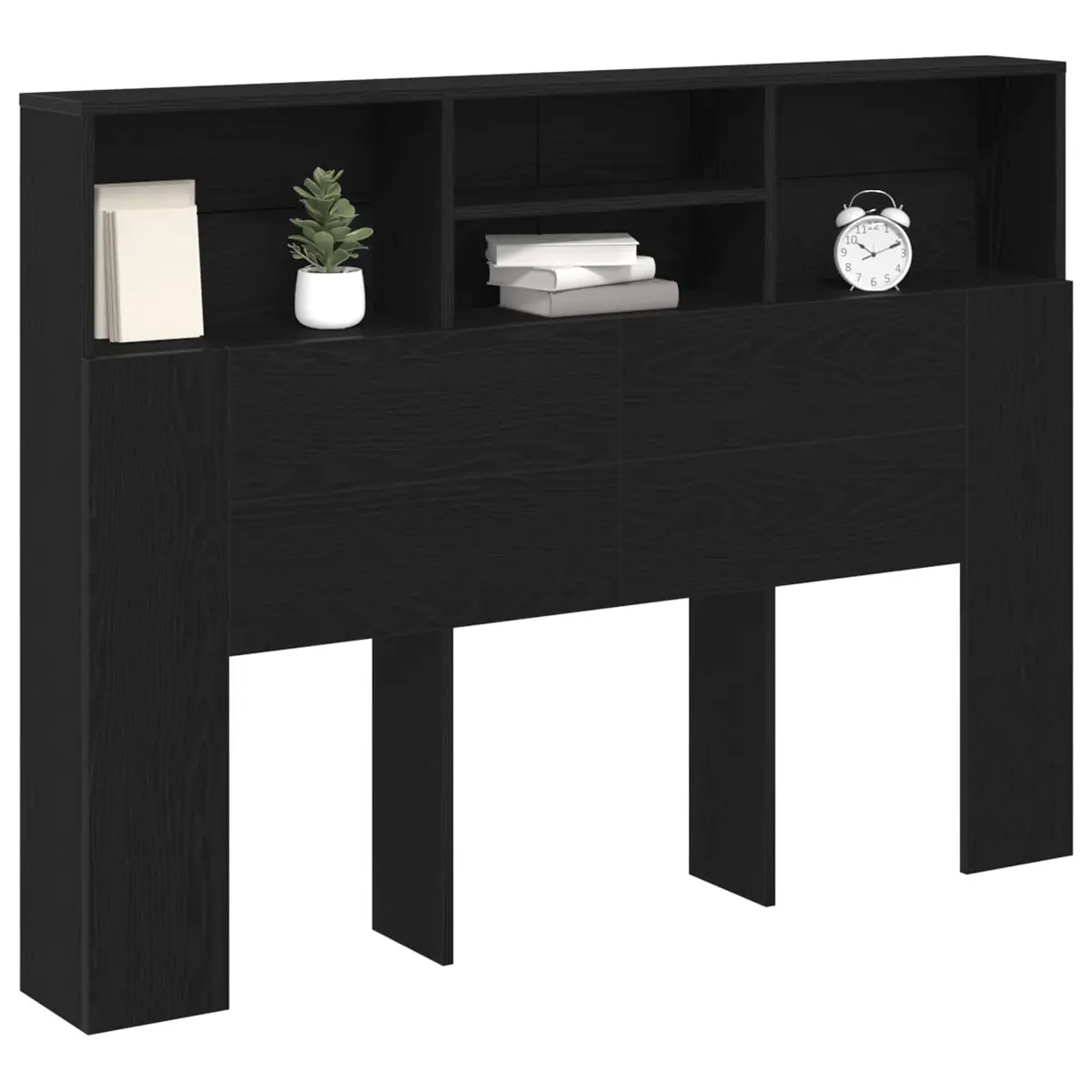 Headboard Cabinet Wall-Mounted Engineered Wood 140 x 19 x 103.5 cm Black Oak Modern Bedroom Storage Shelving Unit