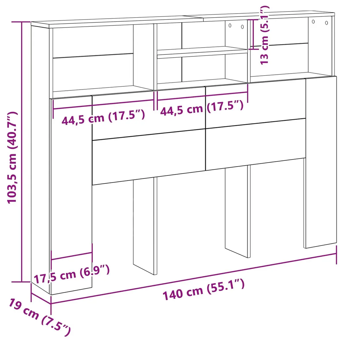 Headboard Cabinet Wall-Mounted Engineered Wood 140 x 19 x 103.5 cm Black Oak Modern Bedroom Storage Shelving Unit