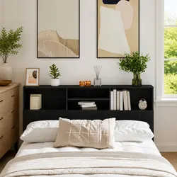 Functional 160cm Black Oak Wall-Mounted Headboard