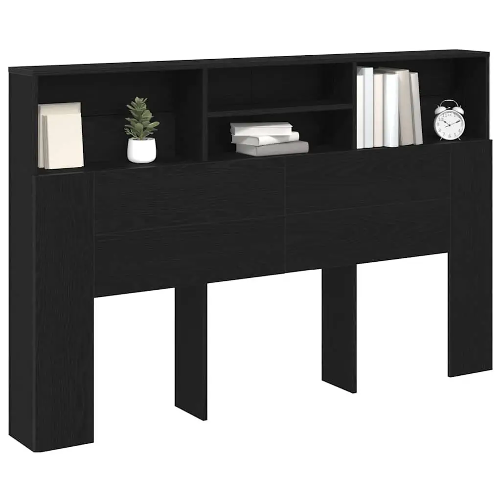Wall-Mounted Headboard Cabinet Engineered Wood 160cm Black Oak Bedroom Storage Shelving Unit
