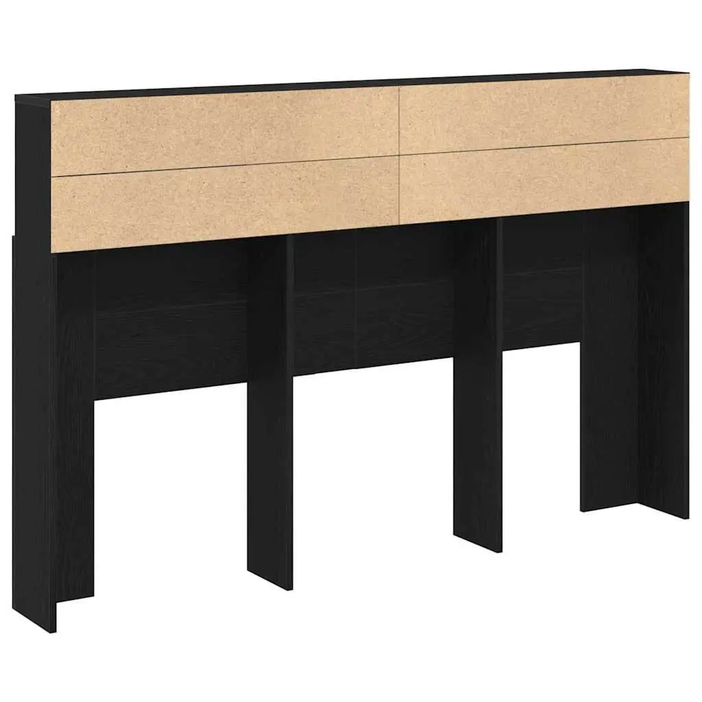 Wall-Mounted Headboard Cabinet Engineered Wood 160cm Black Oak Bedroom Storage Shelving Unit