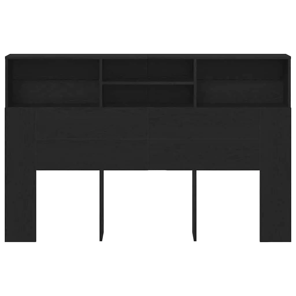 Wall-Mounted Headboard Cabinet Engineered Wood 160cm Black Oak Bedroom Storage Shelving Unit