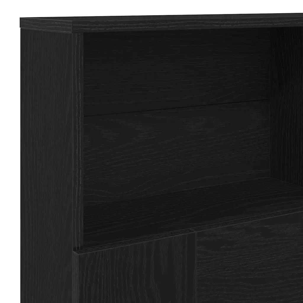 Wall-Mounted Headboard Cabinet Engineered Wood 160cm Black Oak Bedroom Storage Shelving Unit