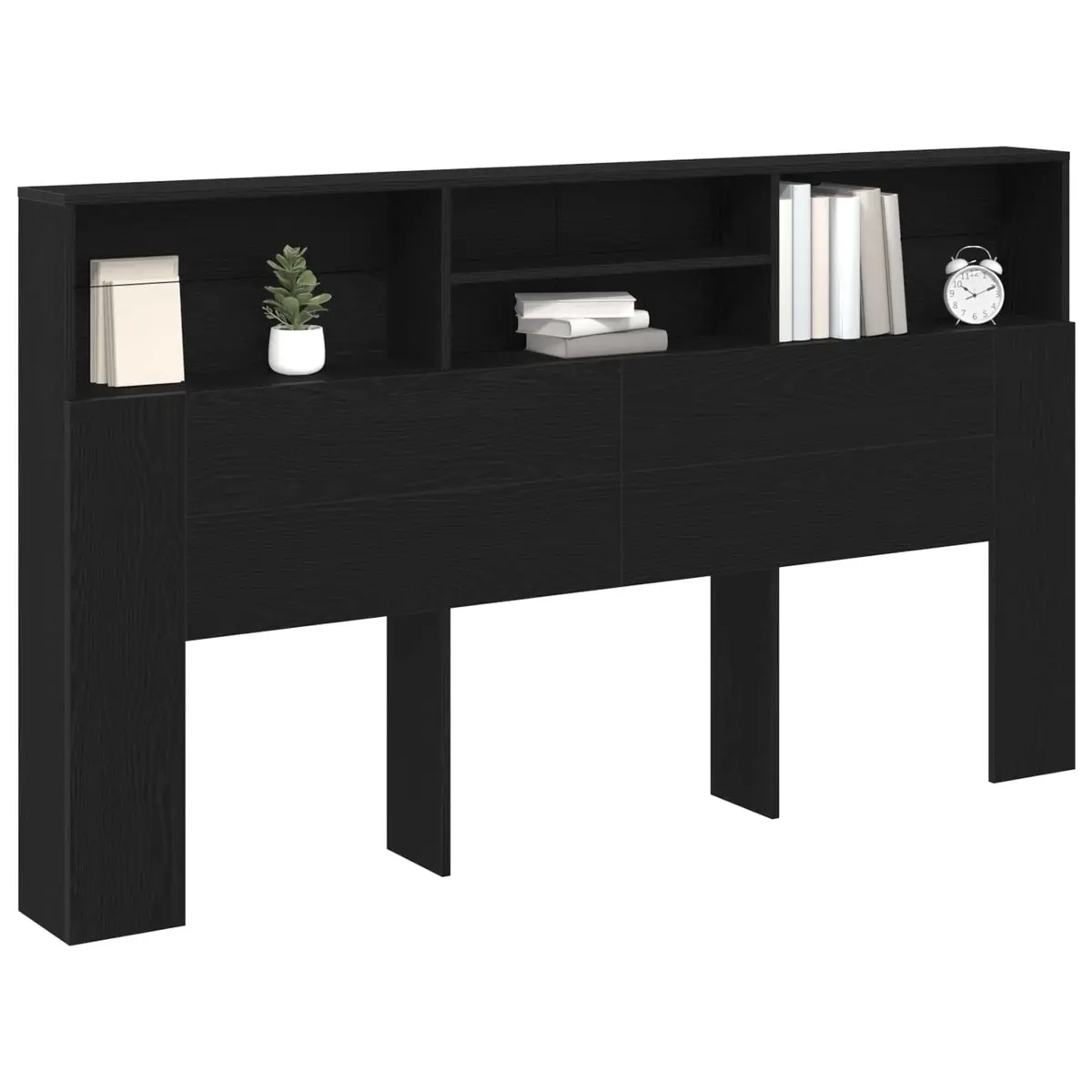 Headboard Cabinet Wall-Mounted Storage Bedroom Furniture Black Oak Modern Design