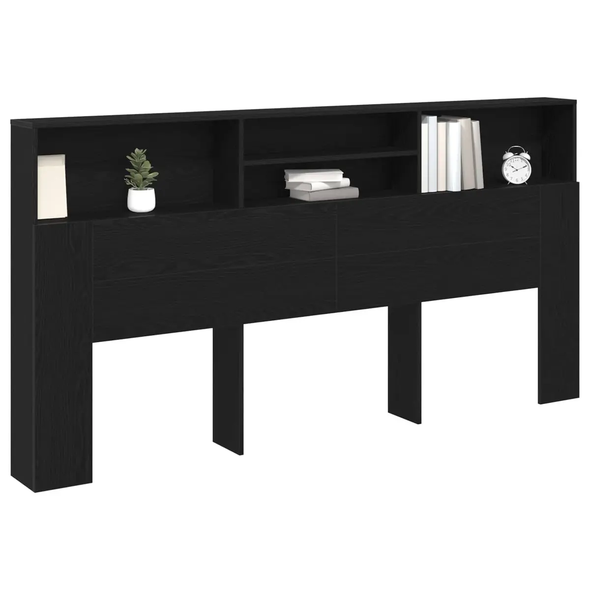 Wall-Mounted Headboard Cabinet Black Oak Storage Shelving Modern Bedroom