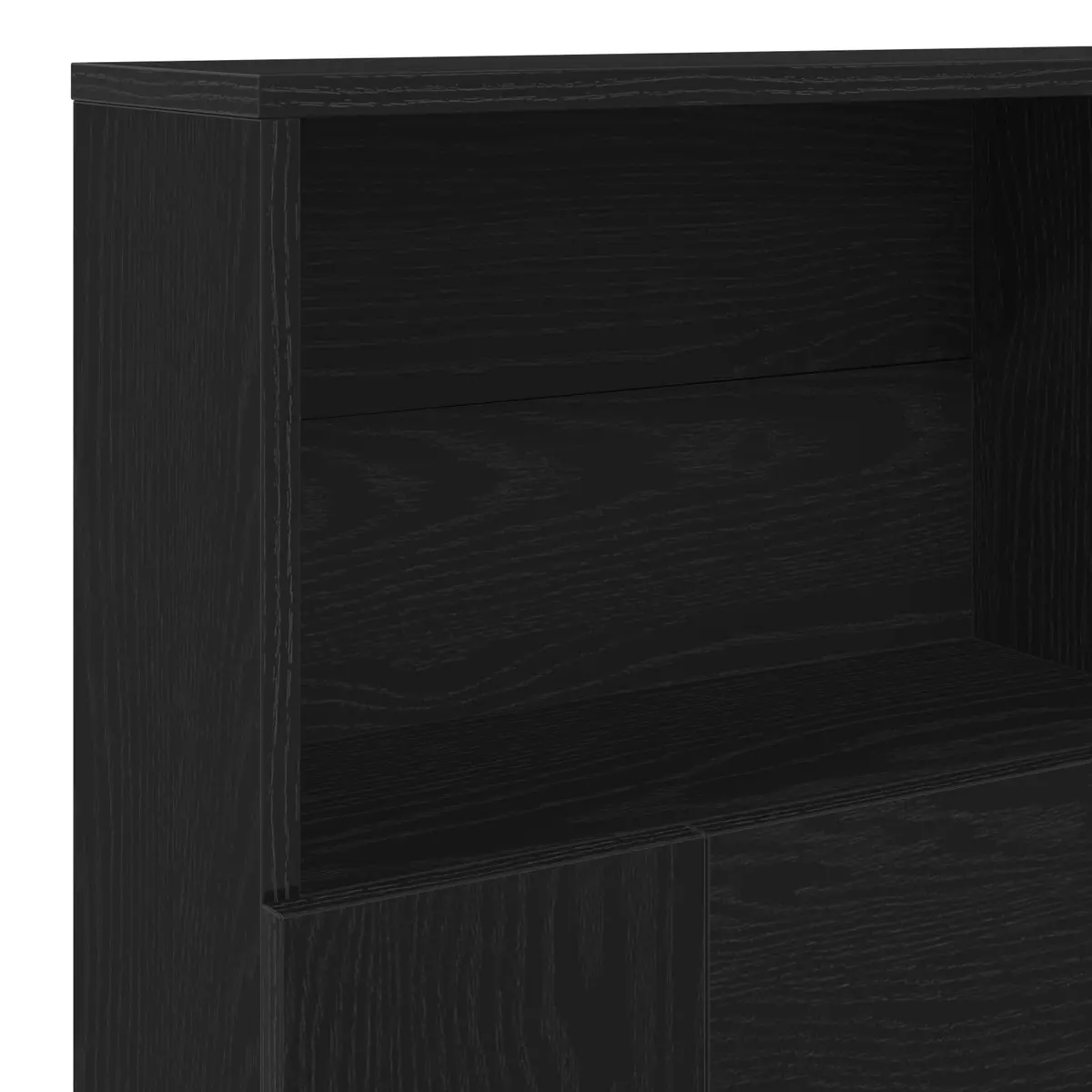 Wall-Mounted Headboard Cabinet Black Oak Storage Shelving Modern Bedroom