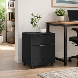 Versatile Black Oak Rolling File Cabinet for Home or Office
