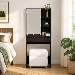 Dressing Table Black Bedroom Vanity Unit with Mirror Storage Shelves LED Lights