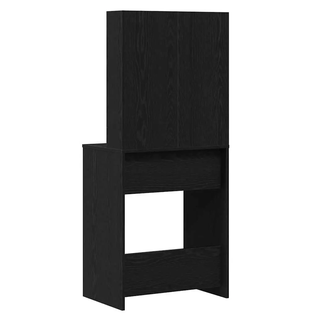 Dressing Table Engineered Wood Black with Mirror Storage Shelves LED Lights