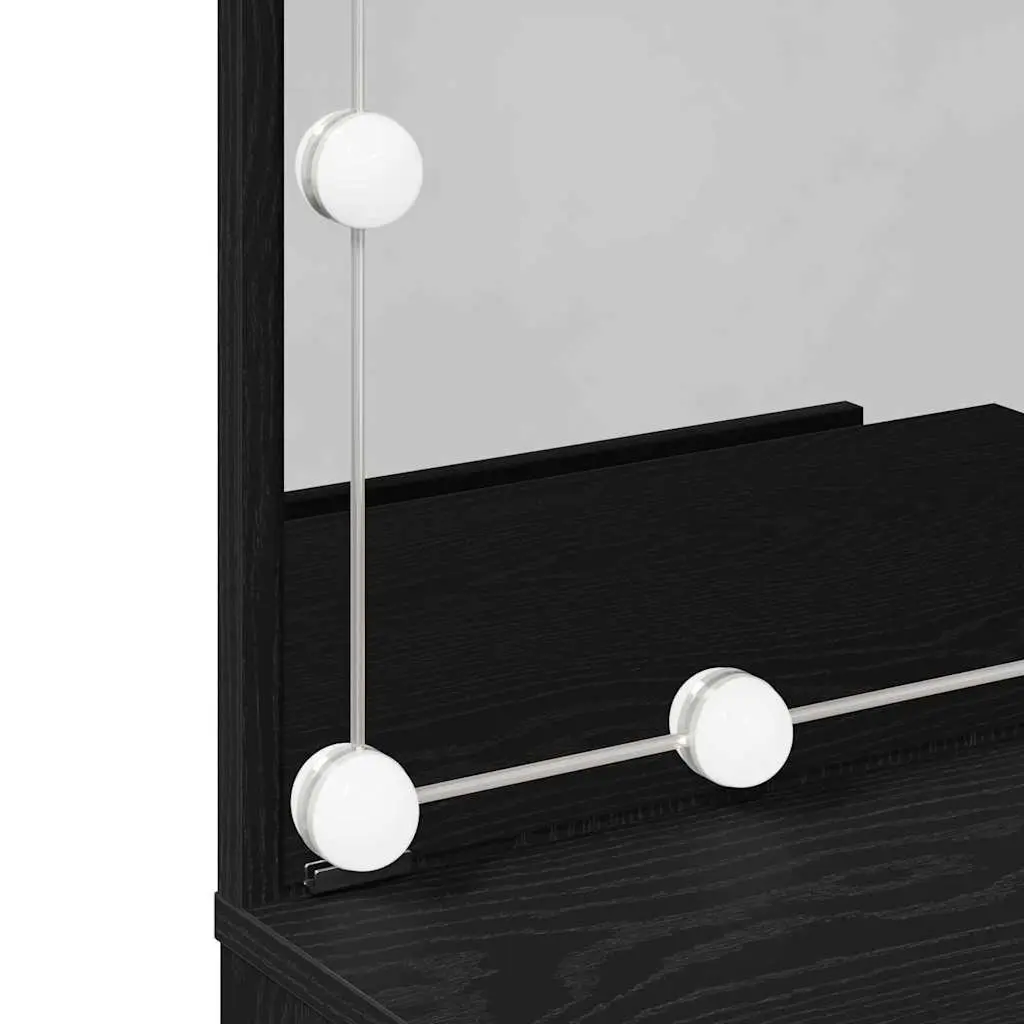 Dressing Table Engineered Wood Black with Mirror Storage Shelves LED Lights