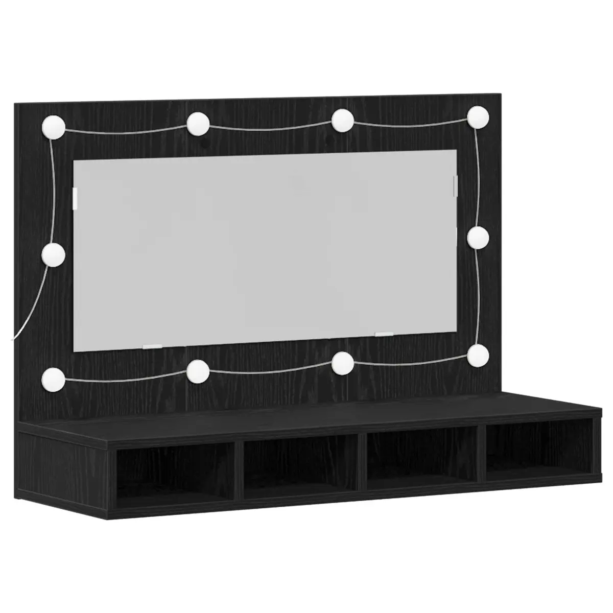 Wall-Mounted Mirror Cabinet Bathroom Vanity Storage Black Oak 90 x 31.5 x 62 cm