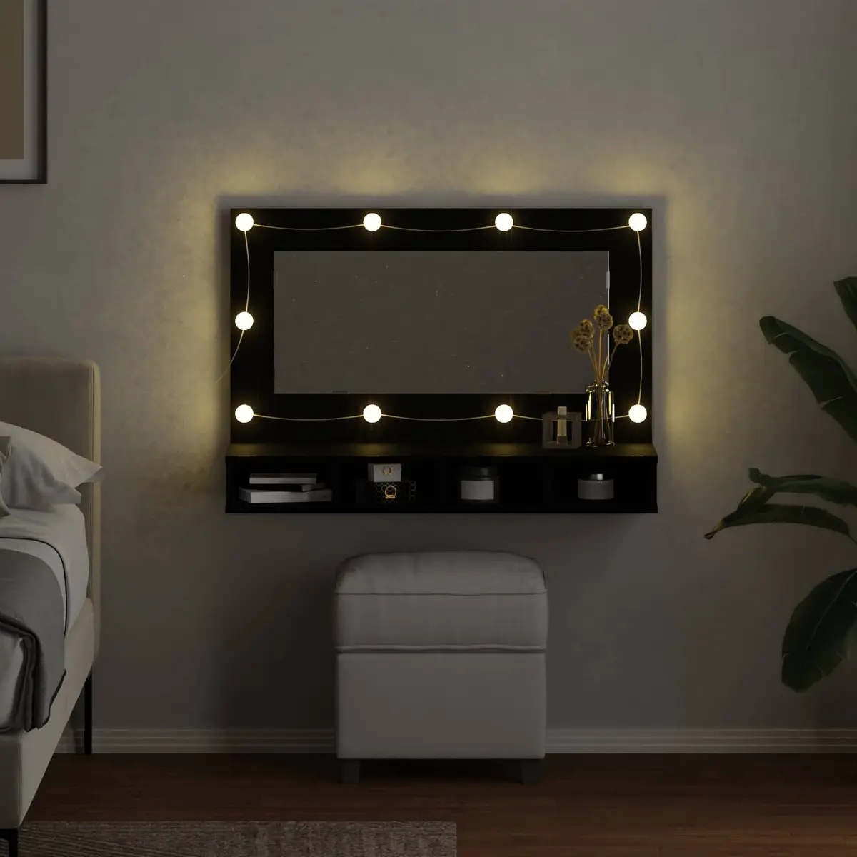 Wall-Mounted Mirror Cabinet Bathroom Vanity Storage Black Oak 90 x 31.5 x 62 cm