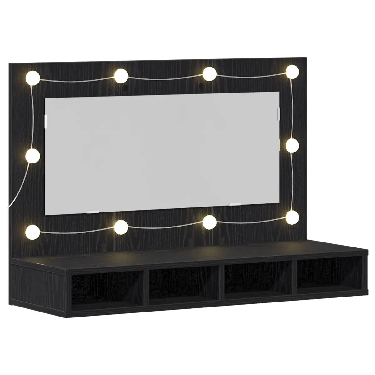 Wall-Mounted Mirror Cabinet Bathroom Vanity Storage Black Oak 90 x 31.5 x 62 cm