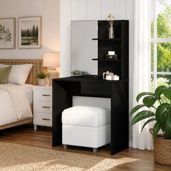 Functional Black Oak Dressing Table for Everyday Use