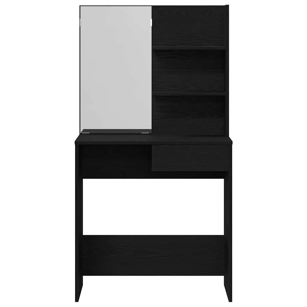 Dressing Table Engineered Wood Black Oak Modern Vanity with Acrylic Mirror Drawers and Shelves