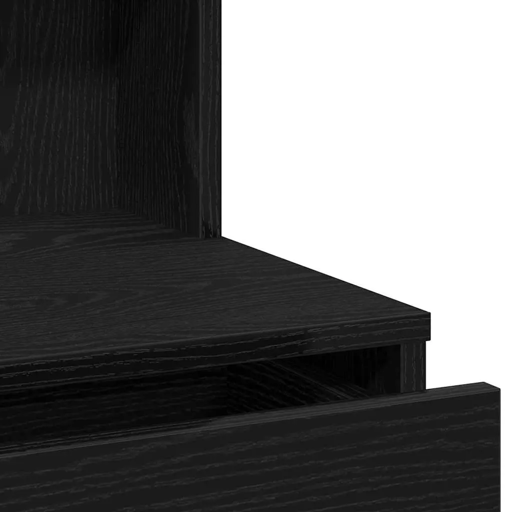 Dressing Table Engineered Wood Black Oak Modern Vanity with Acrylic Mirror Drawers and Shelves