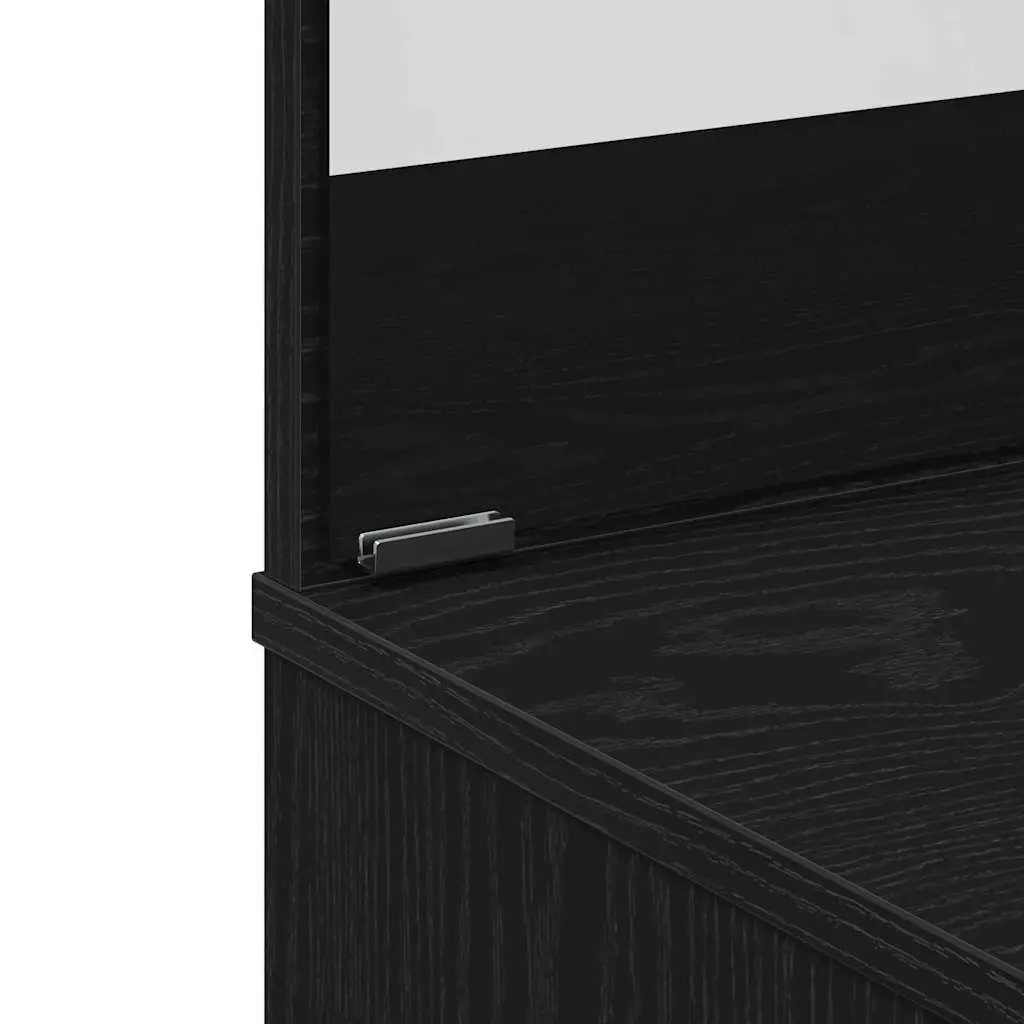 Dressing Table Engineered Wood Black Oak Modern Vanity with Acrylic Mirror Drawers and Shelves