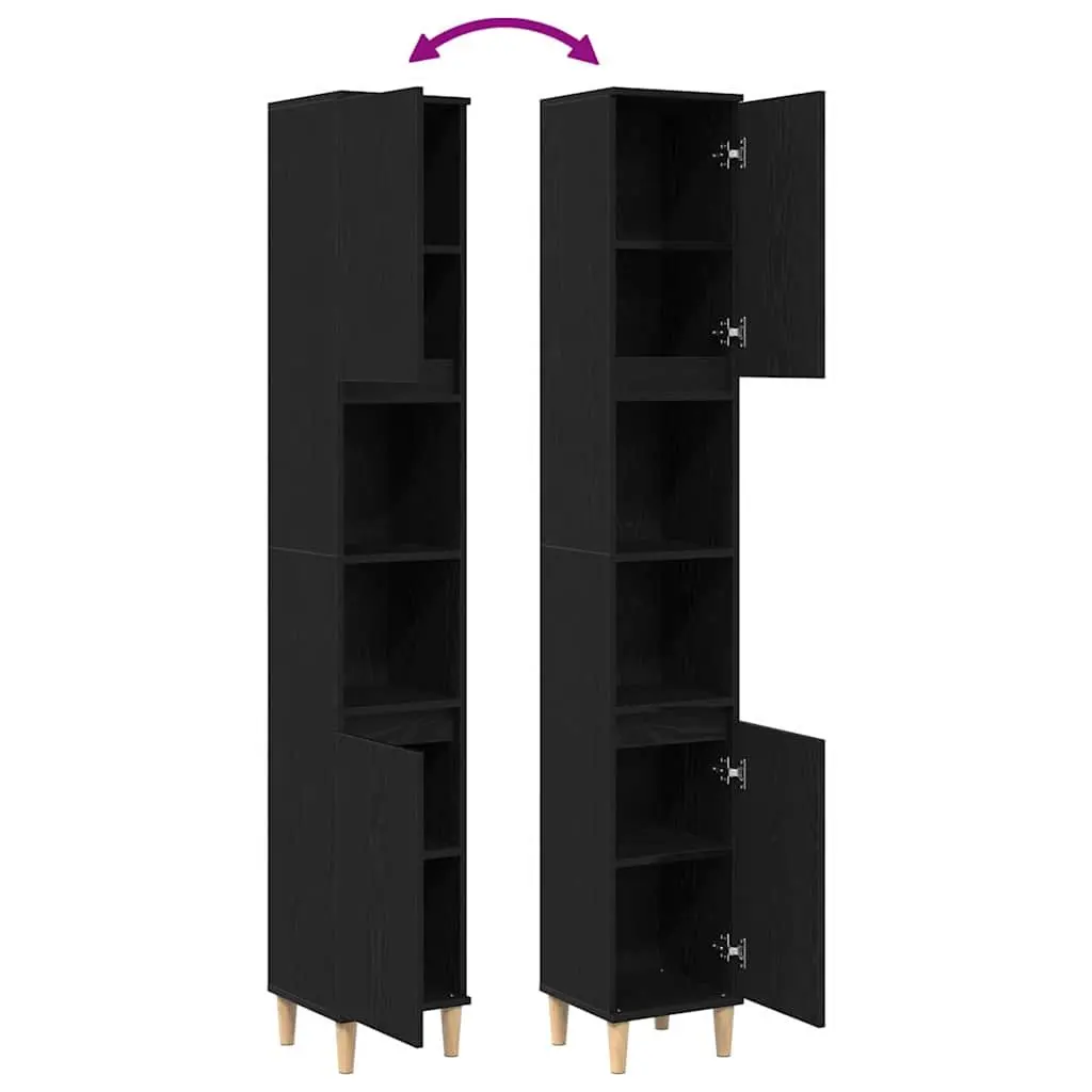 Bathroom Storage Cabinet Engineered Wood Tall 30x30x190cm Black Oak