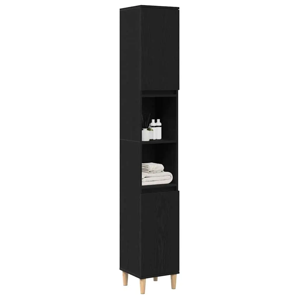 Bathroom Storage Cabinet Engineered Wood Tall 30x30x190cm Black Oak