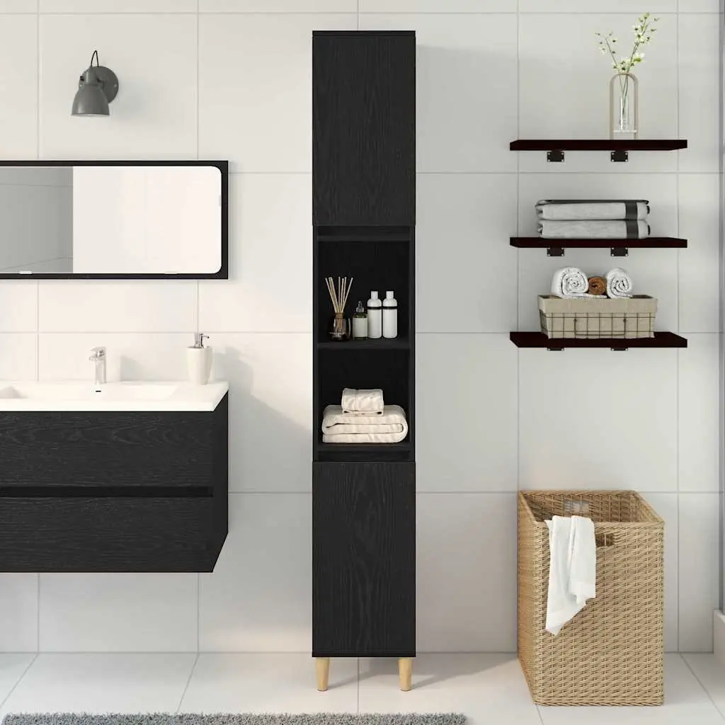 Bathroom Storage Cabinet Engineered Wood Tall 30x30x190cm Black Oak