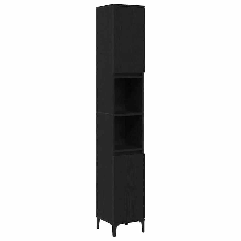 Bathroom Vanity Cabinet Black Oak 30x30x190cm Storage Engineered Wood Shelves
