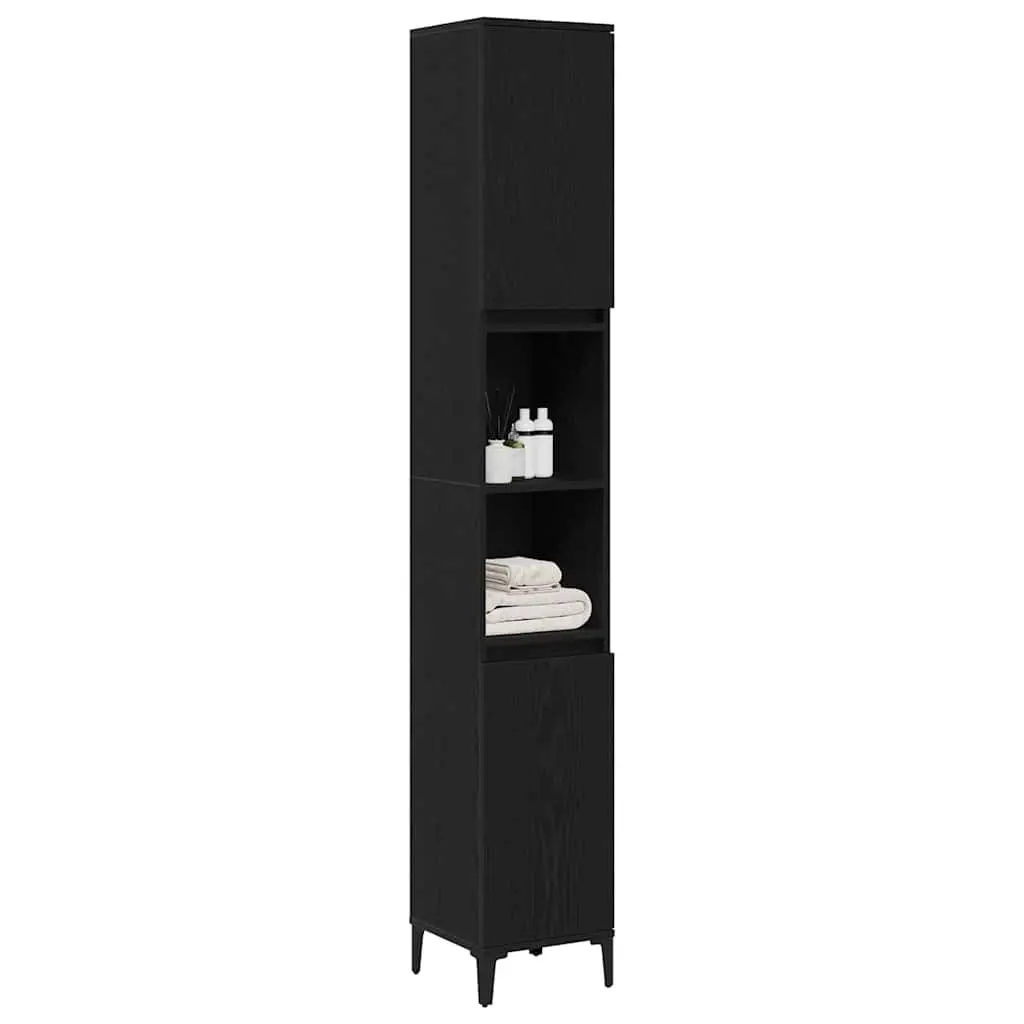 Bathroom Vanity Cabinet Black Oak 30x30x190cm Storage Engineered Wood Shelves