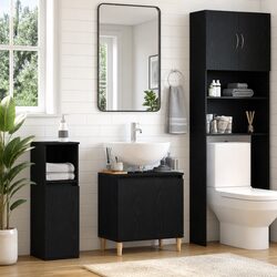 Practical Wall-Mounted Black Oak Bathroom Vanity Unit
