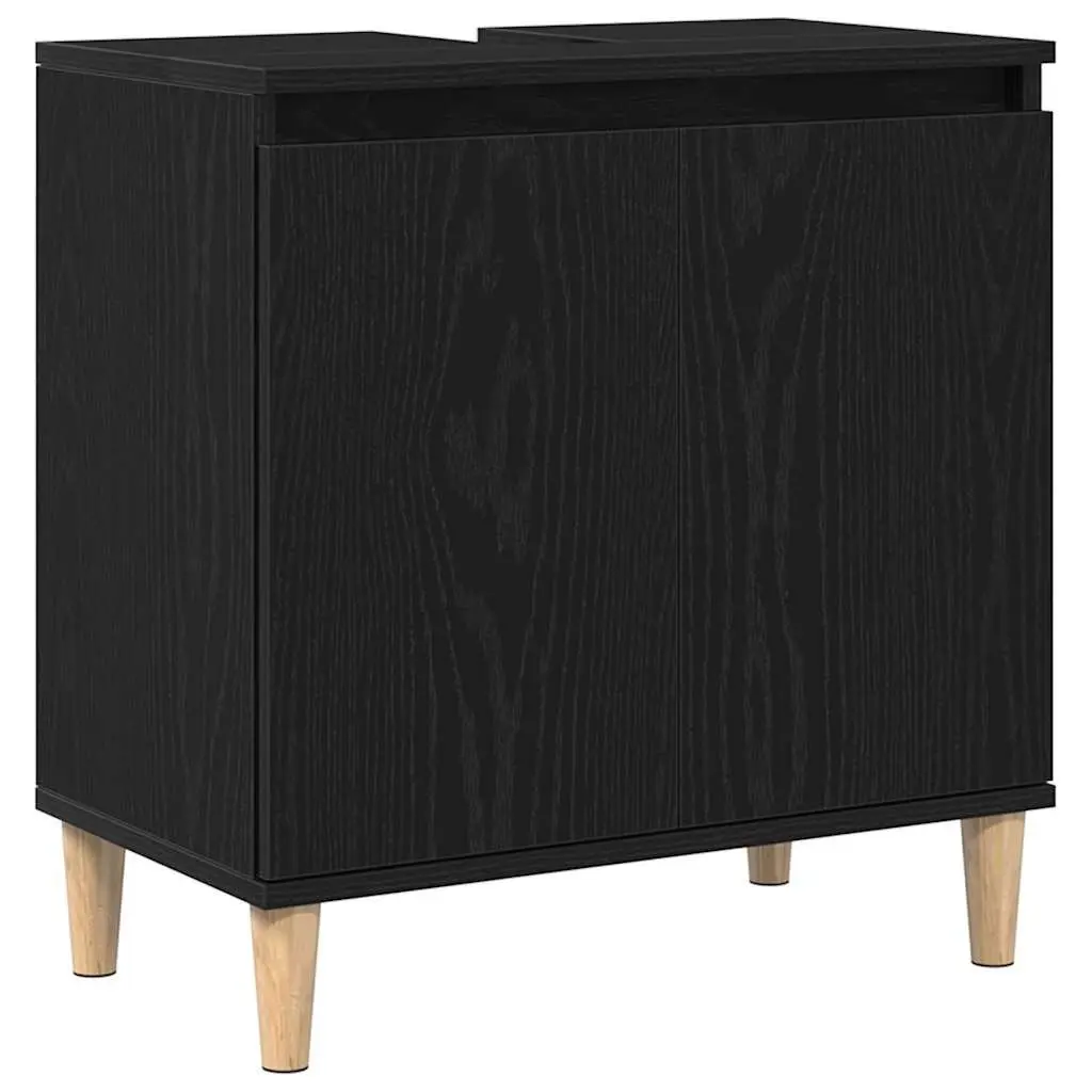 Bathroom Vanity Cabinet Wall-Mounted Sink Storage Unit Black Oak Modern Design