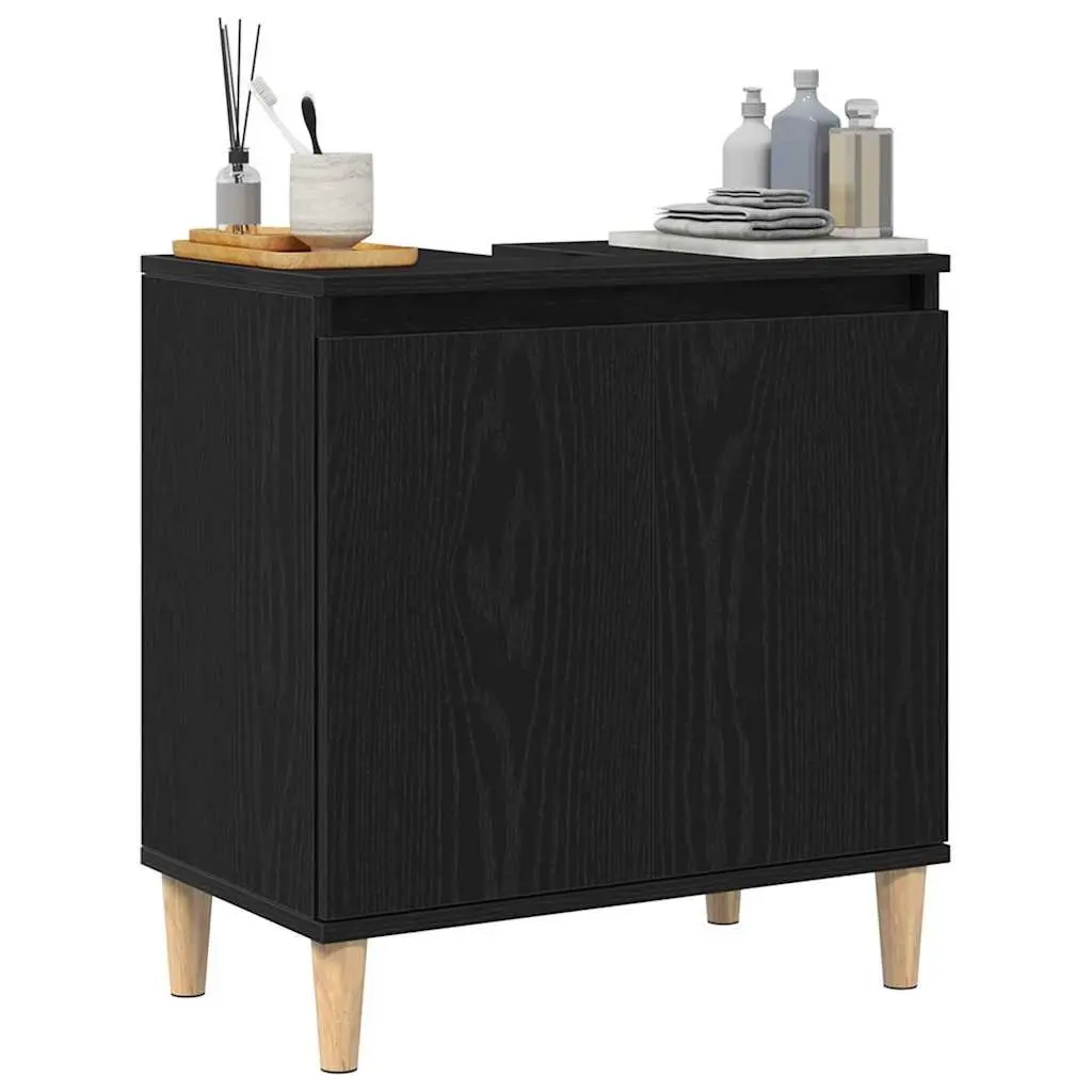 Bathroom Vanity Cabinet Wall-Mounted Sink Storage Unit Black Oak Modern Design