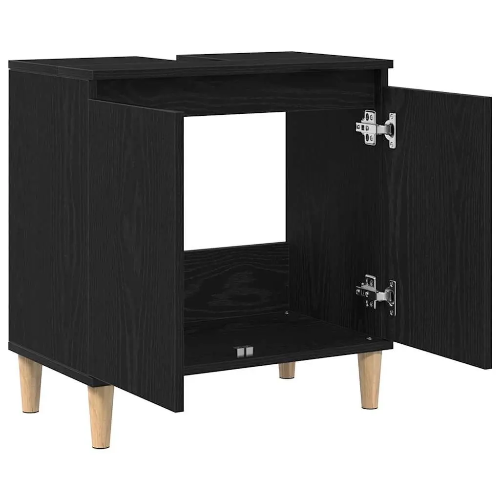 Bathroom Vanity Cabinet Wall-Mounted Sink Storage Unit Black Oak Modern Design