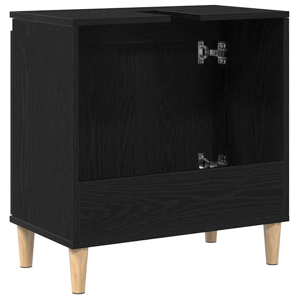 Bathroom Vanity Cabinet Wall-Mounted Sink Storage Unit Black Oak Modern Design
