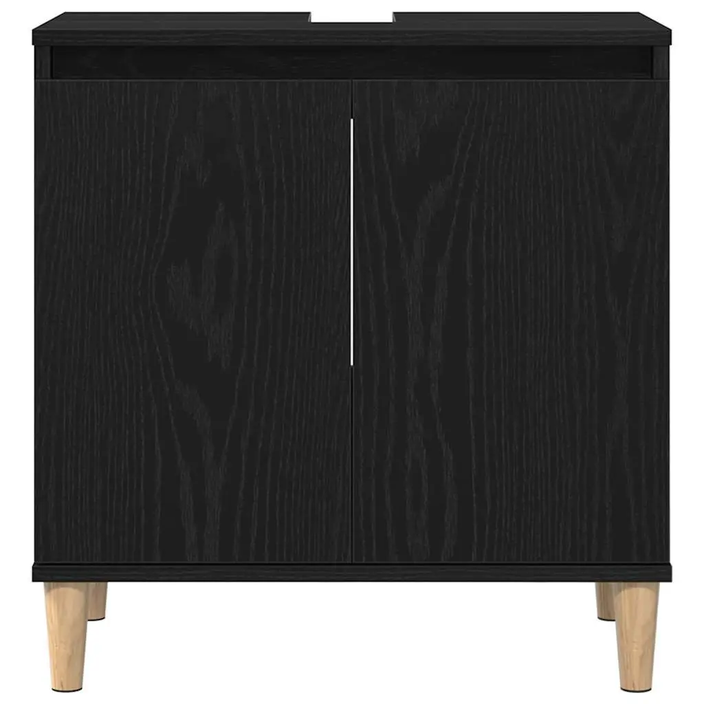Bathroom Vanity Cabinet Wall-Mounted Sink Storage Unit Black Oak Modern Design