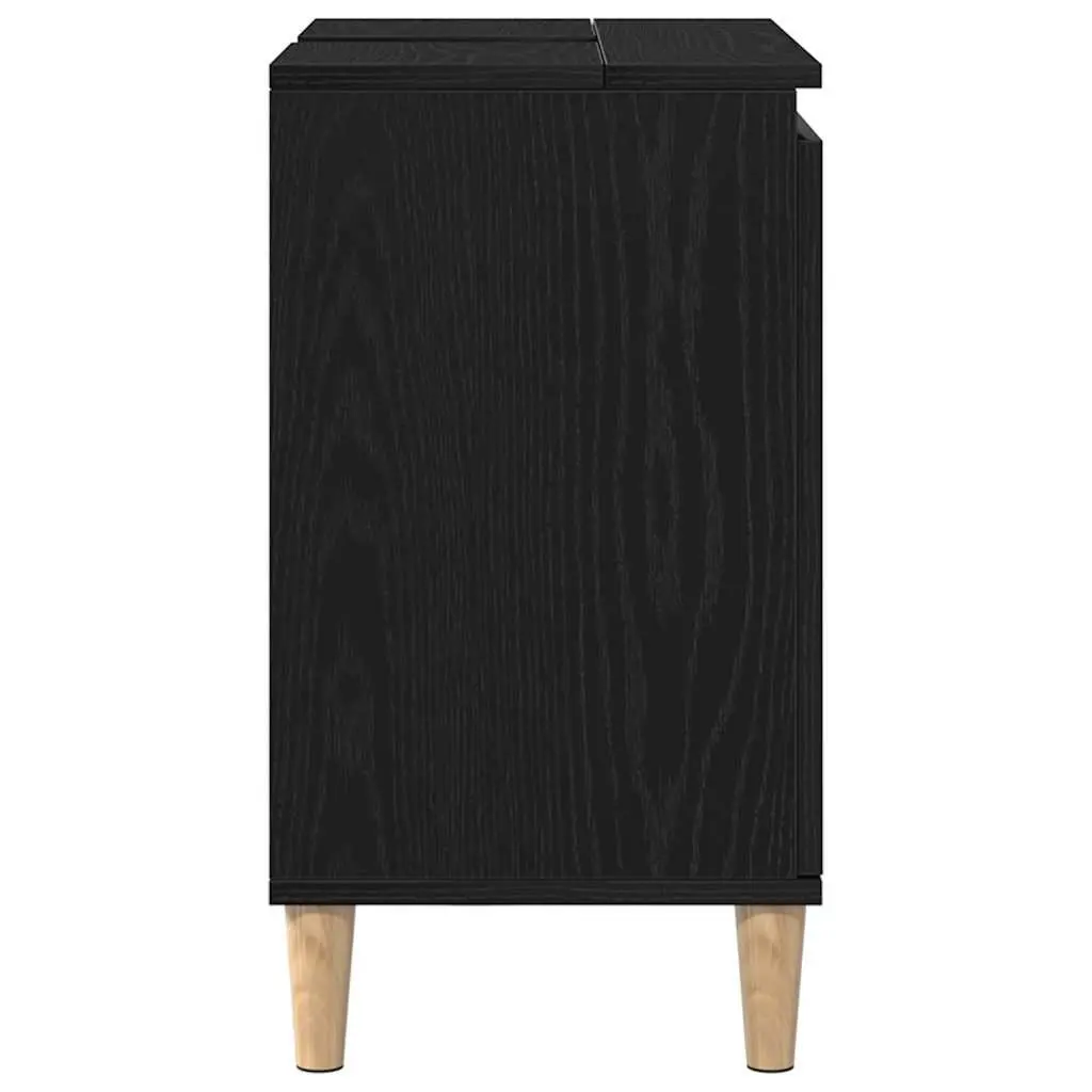 Bathroom Vanity Cabinet Wall-Mounted Sink Storage Unit Black Oak Modern Design