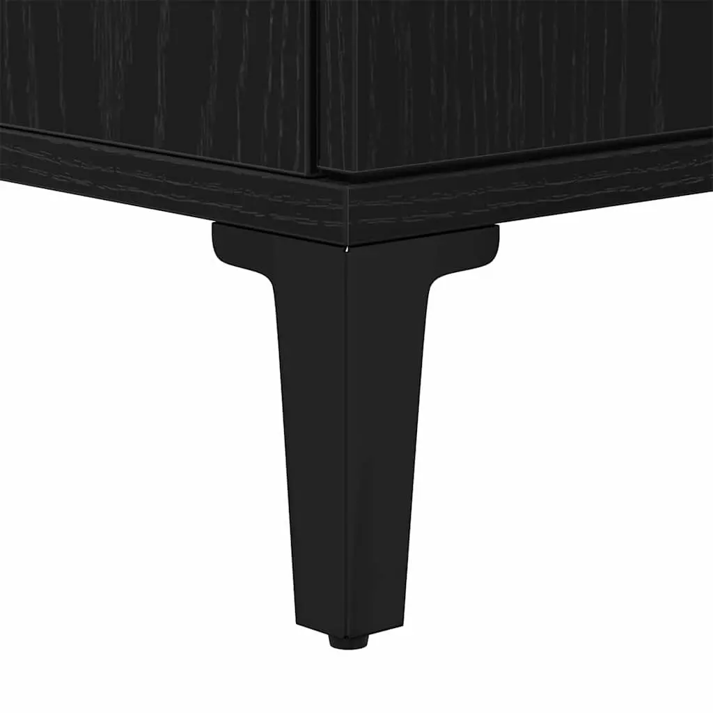 Wall-Mounted Bathroom Sink Cabinet Black Oak Engineered Wood with Hinged Door and Black Steel Legs