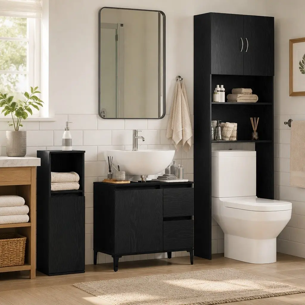 Bathroom Vanity Cabinet Engineered Wood Wall-Mounted Black Oak