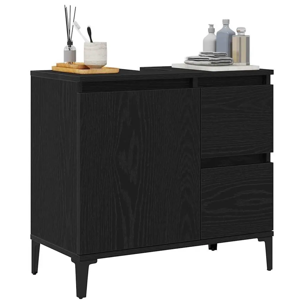Bathroom Vanity Cabinet Engineered Wood Wall-Mounted Black Oak