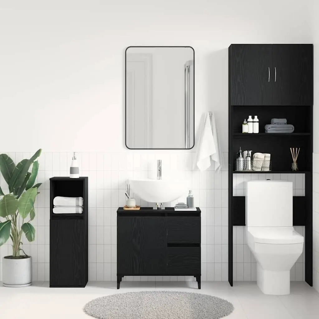 Bathroom Vanity Cabinet Engineered Wood Wall-Mounted Black Oak