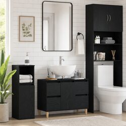 Bathroom Vanity Cabinet Sink Unit Wall-Mounted Storage Black Oak Modern Design
