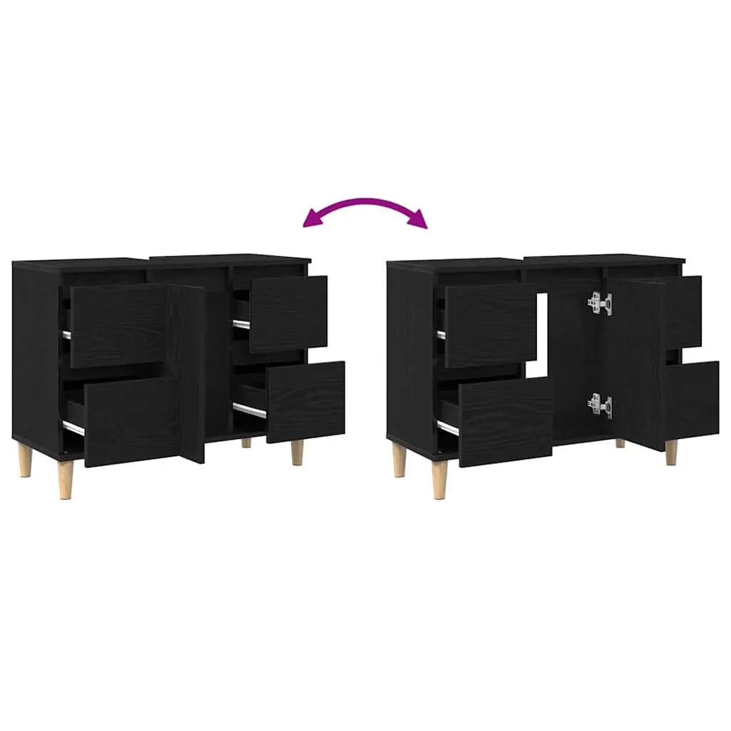 Bathroom Vanity Cabinet Sink Unit Wall-Mounted Storage Black Oak Modern Design